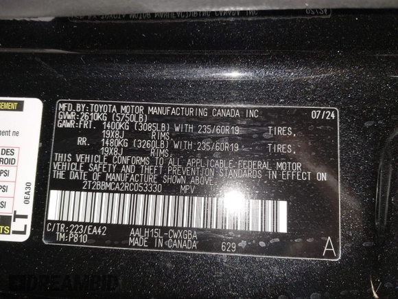 2024 Lexus RX 350h с VIN 2T2BBMCA2RC053330, выставлен на аукционе IAAI как лот 42146538 с пробегом 34 812 миль миль и . История ставок и продаж доступна на DreamBid. Изображение 9.