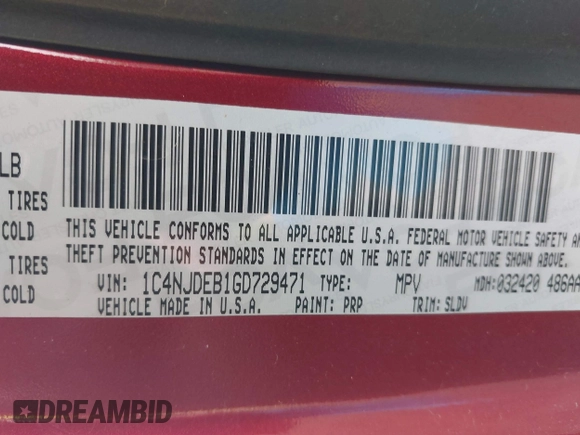 2016 Jeep Compass High Altitude Edition with VIN 1C4NJDEB1GD729471, listed as a IAAI auction lot 41616976 with 124,385 mi miles. Bid and sale history available at carsss.com. Image 9.