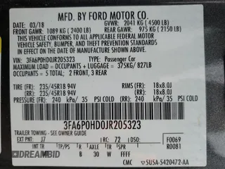 2018 Ford Fusion SE with VIN 3FA6P0HD0JR205323, listed as a Copart auction lot 54343255 with 124,420 mi miles and Clean Title. Bid and sale history available at carsss.com. Image 12.