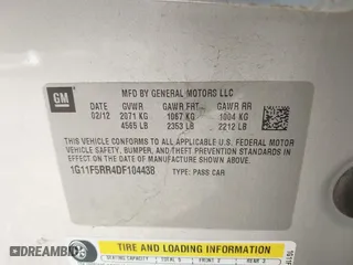 2013 Chevrolet Malibu ECO with VIN 1G11F5RR4DF104438, listed as a IAAI auction lot 41727935 with 91,533 mi miles. Bid and sale history available at carsss.com. Image 9.