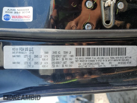 2019 Jeep Cherokee Latitude with VIN 1C4PJMCB0KD124765, listed as a Copart auction lot 59771225 with 147,815 mi miles and Salvage title. Bid and sale history available at DreamBid. Image 12.