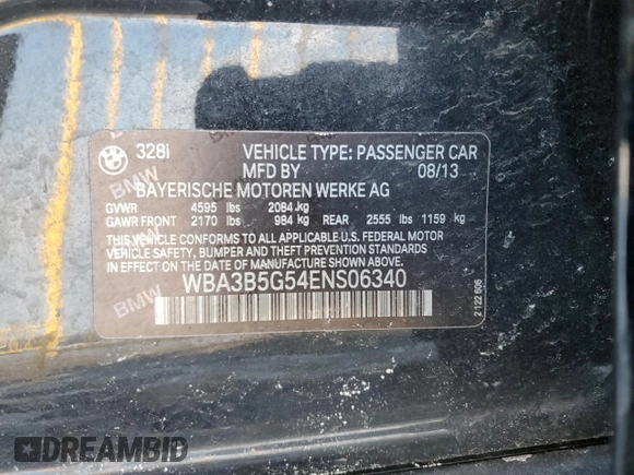 2014 BMW 3 Series 328i xDrive с VIN WBA3B5G54ENS06340, выставлен на аукционе Copart как лот 42126795 с пробегом 123 999 миль миль и Списание • Salvage title. История ставок и продаж доступна на DreamBid. Изображение 12.