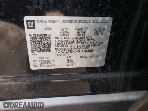 2019 GMC Terrain SLE with VIN 3GKALTEX3KL170365, listed as a Copart auction lot 53208634 with 26,649 mi miles and Salvage Title. Bid and sale history available at carsss.com. Image 10.