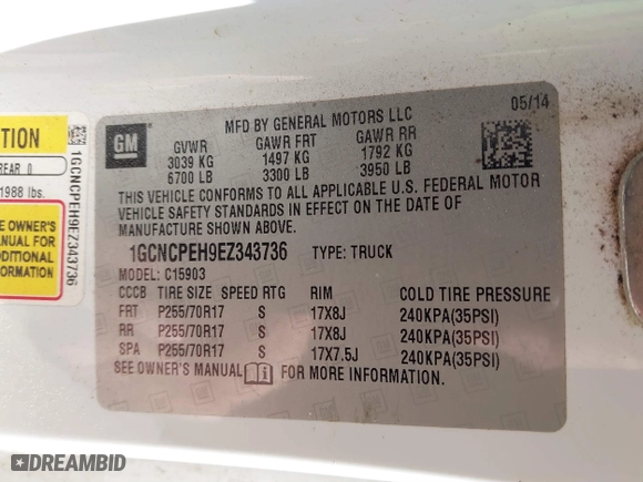 2014 Chevrolet Silverado 1500 Work Truck with VIN 1GCNCPEH9EZ343736, listed as a IAAI auction lot 41542321 with 222,641 mi miles. Bid and sale history available at carsss.com. Image 9.