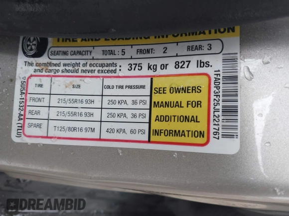 2018 Ford Focus SE with VIN 1FADP3F25JL221767, listed as a IAAI auction lot 40899255 with 78,354 mi miles. Bid and sale history available at carsss.com. Image 9.