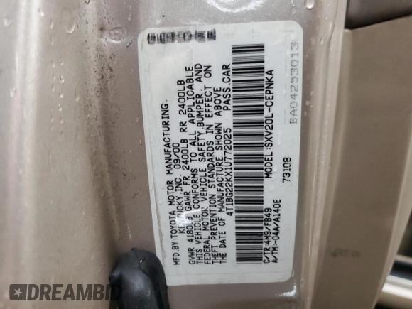 2001 Toyota Camry CE with VIN 4T1BG22KX1U772025, listed as a Copart auction lot 49718065 with 56,236 mi miles and Salvage Title. Bid and sale history available at carsss.com. Image 12.