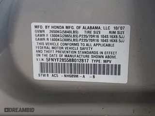 2008 Honda Pilot EX-L with VIN 5FNYF28558B012817, listed as a IAAI auction lot 41353216 with 233,854 mi miles. Bid and sale history available at carsss.com. Image 9.