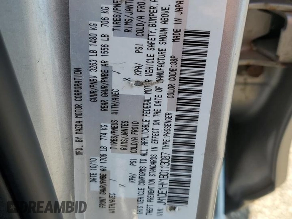 2011 Mazda 2 Sport z VIN JM1DE1HY1B0113087, wystawiony jako Copart lot #60428565 z przebiegiem 57 163 mil mil oraz Szkoda całkowita • Salvage title. Historia ofert i sprzedaży dostępna na DreamBid. Obrazek 13.