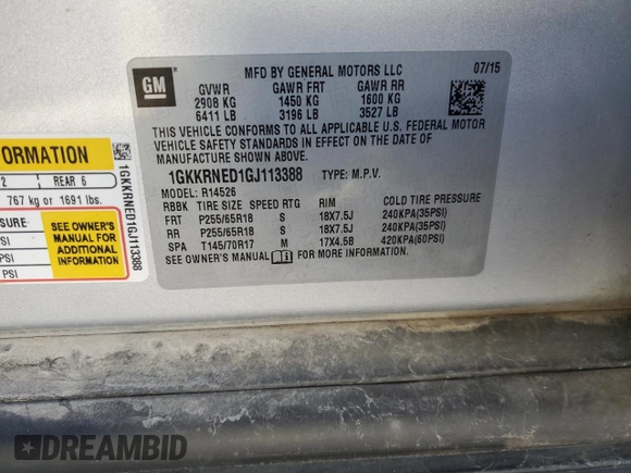 2016 GMC Acadia SLE with VIN 1GKKRNED1GJ113388, listed as a Copart auction lot 42093985 with 119,288 mi miles and Salvage Title. Bid and sale history available at DreamBid. Image 14.