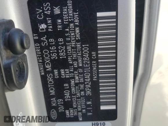 2020 Kia Rio LX with VIN 3KPA24AD1LE284001, listed as a Copart auction lot 49699995 with 75,300 mi miles and Non Repairable. Bid and sale history available at carsss.com. Image 12.