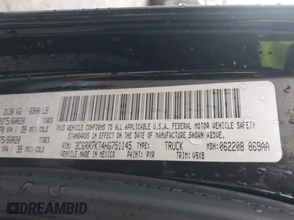 2017 Ram 1500 Express with VIN 3C6RR7KT4HG751145, listed as a IAAI auction lot 41565693 with 96,745 mi miles and . Bid and sale history available at DreamBid. Image 9.