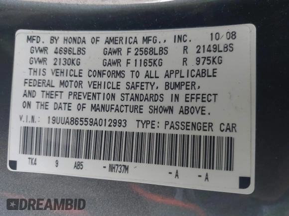 2009 Acura TL Tech with VIN 19UUA86559A012993, listed as a IAAI auction lot 41513941 with 151,680 mi miles. Bid and sale history available at carsss.com. Image 9.