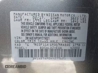 2017 Nissan Sentra SV with VIN 3N1AB7AP0HY279621, listed as a IAAI auction lot 41964052 with 110,368 mi miles and . Bid and sale history available at DreamBid. Image 9.