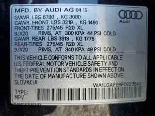 2015 Audi Q7 Premium Plus z VIN WA1LGAFE6FD023540, wystawiony jako Copart lot #57227145 z przebiegiem 124 203 mil mil oraz Szkoda całkowita • Salvage title. Historia ofert i sprzedaży dostępna na DreamBid. Obrazek 14.