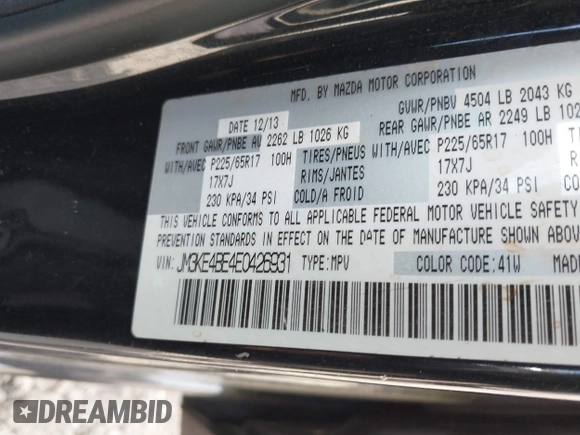 2014 Mazda CX-5 Sport with VIN JM3KE4BE4E0426931, listed as a IAAI auction lot 42055582 with 121,418 mi miles. Bid and sale history available at carsss.com. Image 9.