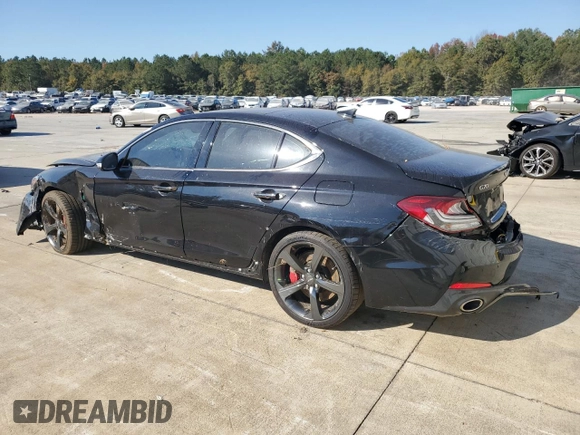 2021 Genesis G70 3.3T with VIN KMTG34LE7MU066534, listed as a Copart auction lot 77532704 with 58,951 mi miles and Salvage Title. Bid and sale history available at carsss.com. Image 2.