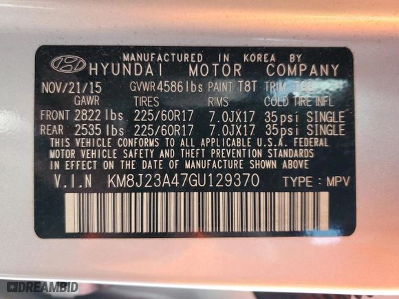 2016 Hyundai Tucson SE with VIN KM8J23A47GU129370, listed as a Copart auction lot 52081245 with 39,652 mi miles and Salvage Title. Bid and sale history available at carsss.com. Image 13.