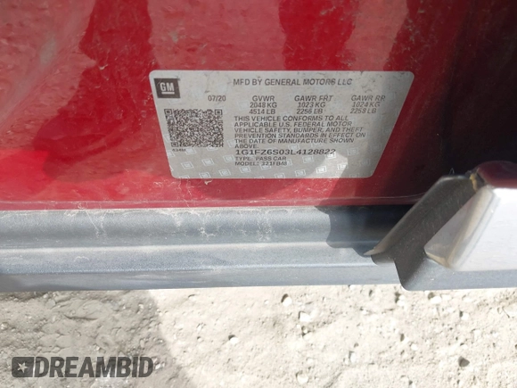 2020 Chevrolet Bolt EV Premier with VIN 1G1FZ6S03L4128822, listed as a IAAI auction lot 42708559 with 38,411 mi miles and . Bid and sale history available at DreamBid. Image 9.