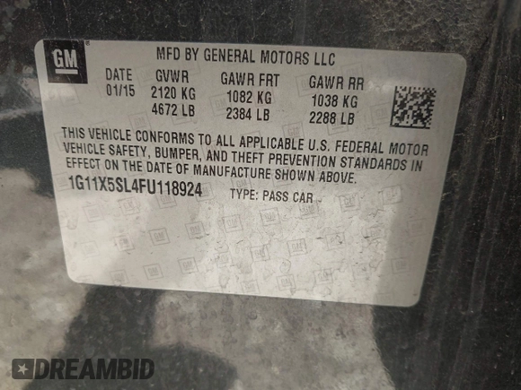 2015 Chevrolet Impala LS with VIN 1G11X5SL4FU118924, listed as a IAAI auction lot 42052123 with 152,109 mi miles and . Bid and sale history available at DreamBid. Image 9.