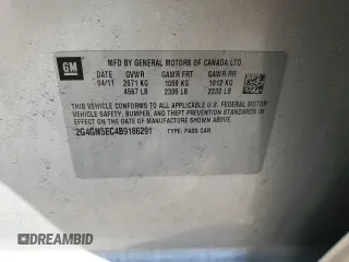 2011 Buick Regal CXL RL1 with VIN 2G4GN5EC4B9186291, listed as a Copart auction lot 74019104 with 27,646 mi miles and Salvage Title. Bid and sale history available at DreamBid. Image 12.