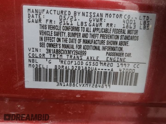 2021 Nissan Sentra SV with VIN 3N1AB8CVXMY284899, listed as a Copart auction lot 50820435 with 77,070 mi miles and Salvage Title. Bid and sale history available at carsss.com. Image 15.