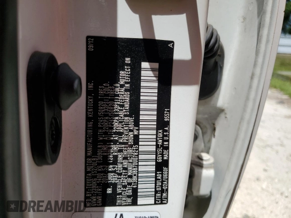 2013 Toyota Venza LE with VIN 4T3BK3BB7DU078215, listed as a Copart auction lot 52984985 with 216,659 mi miles and Salvage Title. Bid and sale history available at DreamBid. Image 13.