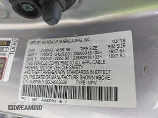 2018 Honda CR-V EX-L with VIN 5J6RW1H83JA003888, listed as a IAAI auction lot 42038500 with 16,723 mi miles and . Bid and sale history available at carsss.com. Image 9.