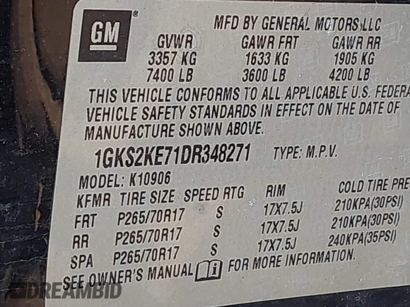 2013 GMC Yukon XL SLT with VIN 1GKS2KE71DR348271, listed as a IAAI auction lot 41388489 with 261,334 mi miles. Bid and sale history available at carsss.com. Image 9.