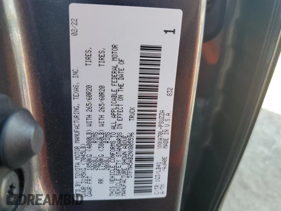 2022 Toyota Tundra 2WD 1794 Edition with VIN 5TFMA5AB2NX005596, listed as a Copart auction lot 37851473 with 12,257 mi miles. Bid and sale history available at carsss.com. Image 13.