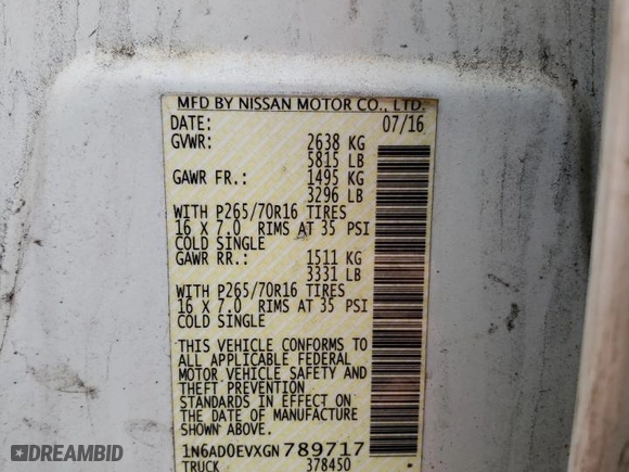 2016 Nissan Frontier SV with VIN 1N6AD0EVXGN789717, listed as a Copart auction lot 53232375 with 245,602 mi miles and Clean Title. Bid and sale history available at carsss.com. Image 12.