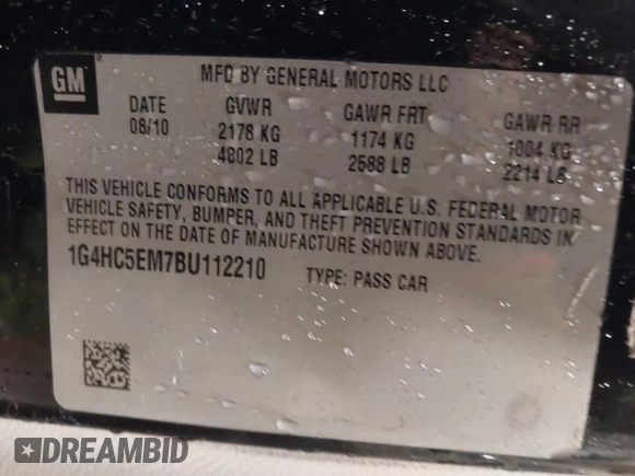 2011 Buick Lucerne CXL with VIN 1G4HC5EM7BU112210, listed as a IAAI auction lot 41502729 with 123,047 mi miles and . Bid and sale history available at carsss.com. Image 9.