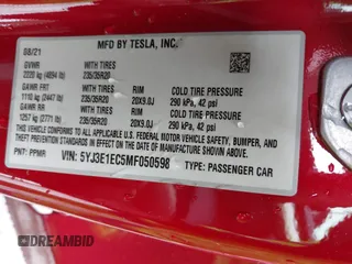 2021 Tesla Model 3 Performance with VIN 5YJ3E1EC5MF050598, listed as a IAAI auction lot 41778169 with 74,710 mi miles and . Bid and sale history available at carsss.com. Image 9.