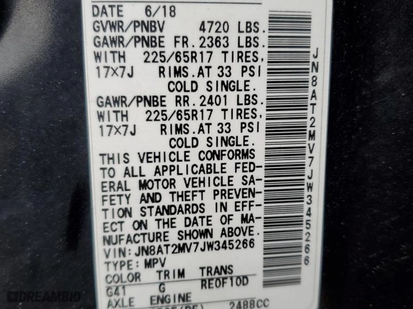 2018 Nissan Rogue S with VIN JN8AT2MV7JW345266, listed as a Copart auction lot 44901945 with 54,487 mi miles and Salvage Title. Bid and sale history available at carsss.com. Image 13.