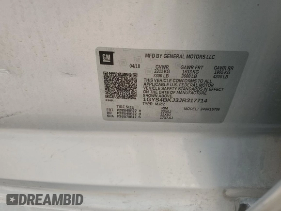 2018 Cadillac Escalade Luxury z VIN 1GYS4BKJ3JR317714, wystawiony jako Copart lot #54524955 z przebiegiem 188 169 mil mil oraz Szkoda całkowita • Salvage title. Historia ofert i sprzedaży dostępna na DreamBid. Obrazek 13.