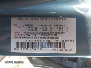 2010 Mazda 3 i Touring with VIN JM1BL1SF7A1351703, listed as a IAAI auction lot 42055149 with 99,280 mi miles and . Bid and sale history available at DreamBid. Image 9.