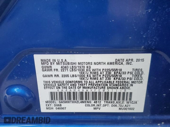 2015 Mitsubishi Outlander Sport 2.4 GT with VIN 4A4AR4AWXFE031118, listed as a Copart auction lot 43797245 with 80,456 mi miles and Salvage Title. Bid and sale history available at carsss.com. Image 14.