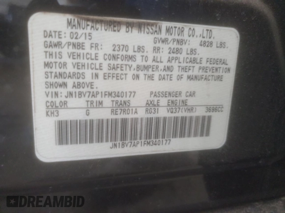 2015 Infiniti Q50 Premium with VIN JN1BV7AP1FM340177, listed as a Copart auction lot 45516215 with 76,116 mi miles and Salvage Title. Bid and sale history available at carsss.com. Image 14.