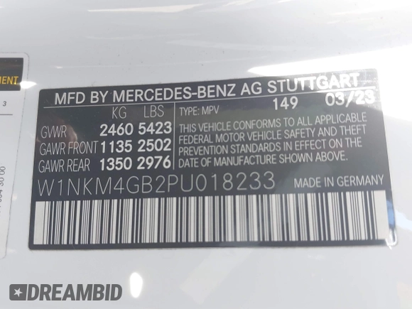 2023 Mercedes-Benz GLC with VIN W1NKM4GB2PU018233, listed as a IAAI auction lot 41671282 with 1 mi miles. Bid and sale history available at carsss.com. Image 9.