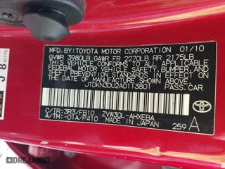 2010 Toyota Prius II with VIN JTDKN3DU2A0113801, listed as a IAAI auction lot 41377262 with 175,402 mi miles. Bid and sale history available at carsss.com. Image 9.