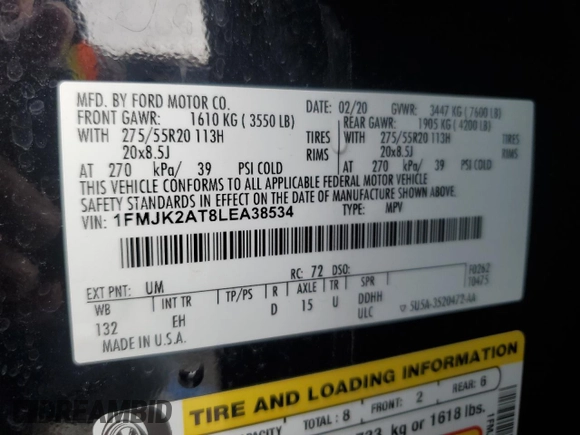 2020 Ford Expedition Max Limited z VIN 1FMJK2AT8LEA38534, wystawiony jako Copart lot #50895495 z przebiegiem 131 464 mil mil oraz Szkoda całkowita • Salvage title. Historia ofert i sprzedaży dostępna na DreamBid. Obrazek 14.