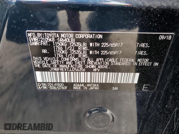 2018 Toyota RAV4 LE with VIN JTMBFREV7JJ256356, listed as a Copart auction lot 47799825 with 88,960 mi miles and Salvage Title. Bid and sale history available at carsss.com. Image 12.