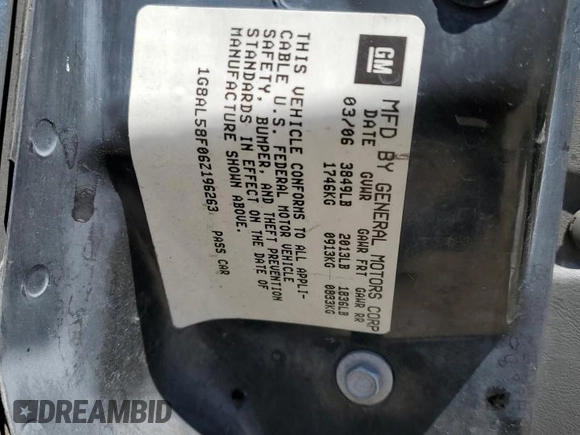 2006 Saturn ION z VIN 1G8AL58F06Z196263, wystawiony jako Copart lot #67557734 z przebiegiem 317 589 mil mil oraz Szkoda całkowita • Salvage title. Historia ofert i sprzedaży dostępna na DreamBid. Obrazek 15.