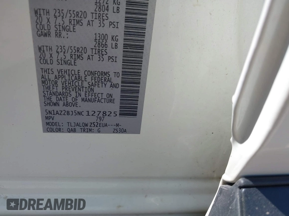 2022 Nissan Murano SV z VIN 5N1AZ2BJ5NC127825, wystawiony jako IAAI lot #42236711 z przebiegiem 65 183 mil mil oraz . Historia ofert i sprzedaży dostępna na DreamBid. Obrazek 9.