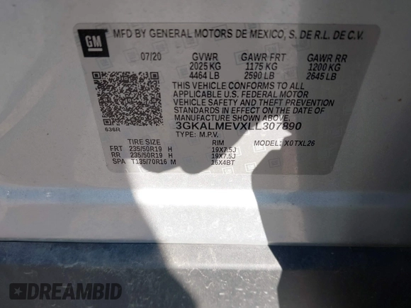 2020 GMC Terrain SLE with VIN 3GKALMEVXLL307890, listed as a IAAI auction lot 41585700 with 39,316 mi miles and . Bid and sale history available at carsss.com. Image 9.