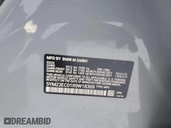 2024 BMW X4 M z VIN 5YM23EC01R9W18369, wystawiony jako Copart lot #53838455 z przebiegiem 11 550 mil mil oraz Szkody całkowita. Historia ofert i sprzedaży dostępna na DreamBid. Obrazek 13.