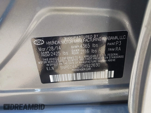 2014 Hyundai Sonata SE with VIN 5NPEC4AC7EH922630, listed as a IAAI auction lot 42070649 with 137,753 mi miles and . Bid and sale history available at DreamBid. Image 9.