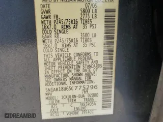 2005 Nissan Pathfinder XE with VIN 5N1AR18U65C775296, listed as a Copart auction lot 51675355 with 231,324 mi miles and Non Repairable. Bid and sale history available at carsss.com. Image 15.