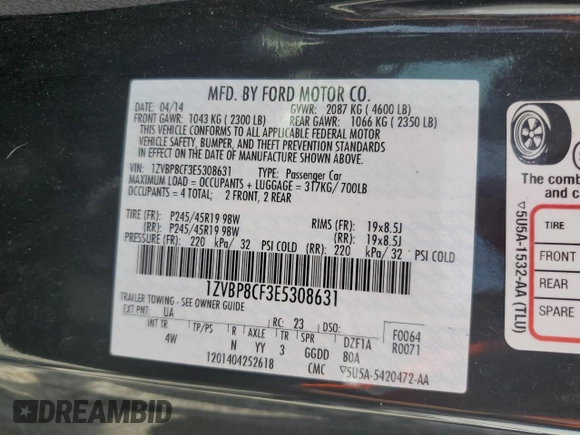 2014 Ford Mustang GT with VIN 1ZVBP8CF3E5308631, listed as a Copart auction lot 56112365 with 54,165 mi miles and Salvage title. Bid and sale history available at DreamBid. Image 12.