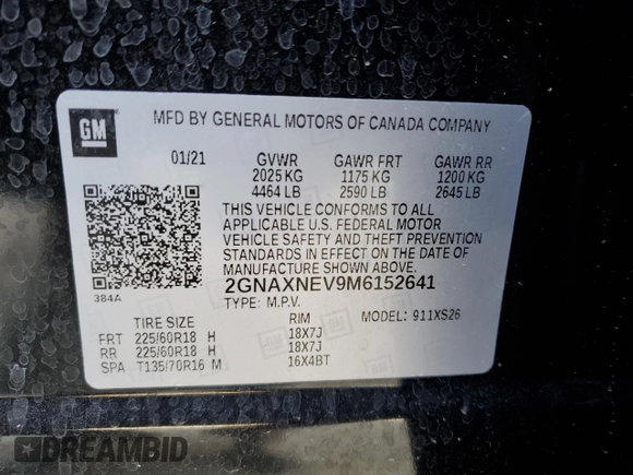 2021 Chevrolet Equinox Premier z VIN 2GNAXNEV9M6152641, wystawiony jako Copart lot #50683405 z przebiegiem 25 771 mil mil oraz Szkoda całkowita • Salvage title. Historia ofert i sprzedaży dostępna na DreamBid. Obrazek 13.