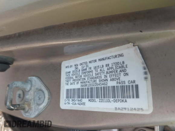 2002 Toyota Corolla CE с VIN 1NXBR12E02Z645462, выставлен на аукционе IAAI как лот 42372847 с пробегом Не указан миль и . История ставок и продаж доступна на DreamBid. Изображение 9.